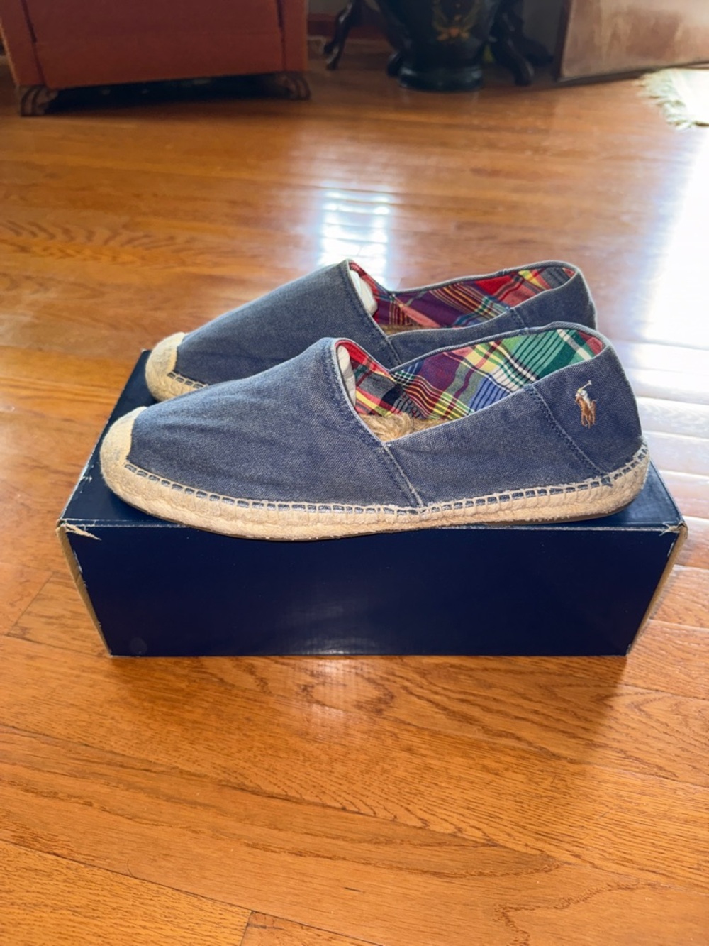 Polo by Ralph Lauren Navy Canvas Espadrille with Plaid Lining